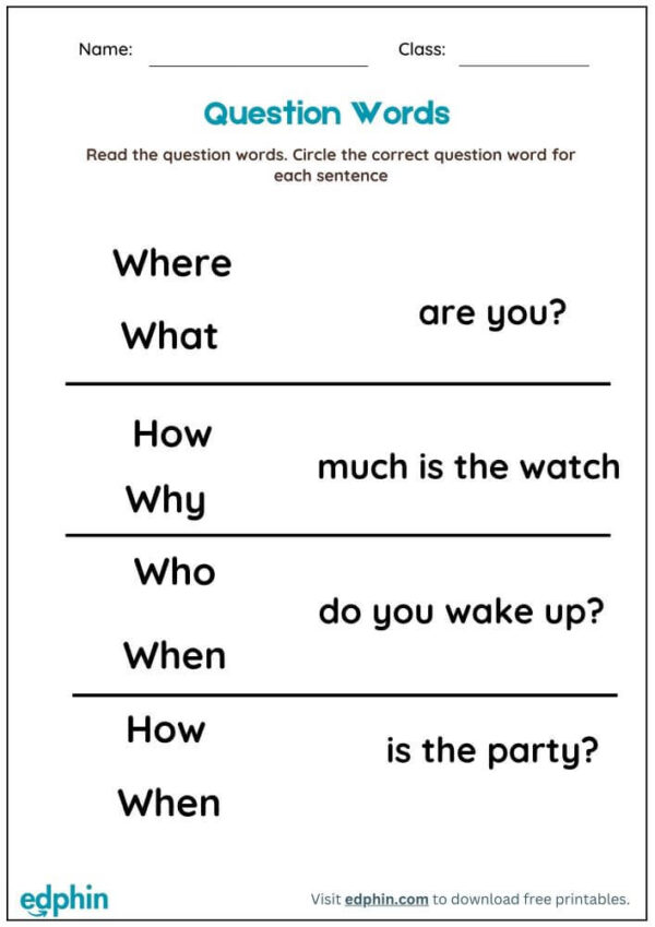 Identify Question Words Worksheet With Answer - Image 2