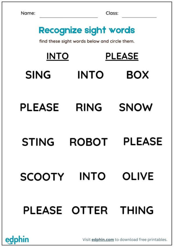 Identify Sight Words Worksheet: Match Words with Picture Worksheet With Answer - Image 2