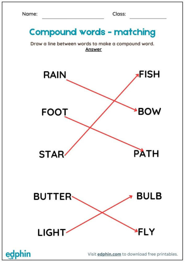 Compound Words Matching Worksheet With Answer - Image 3