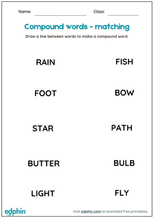 Compound Words Matching Worksheet With Answer - Image 2