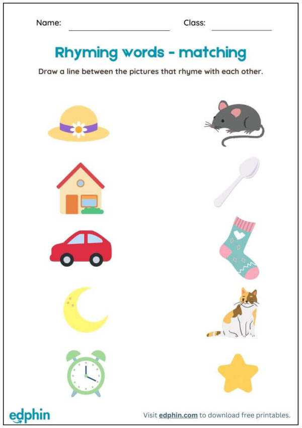 Matching Rhyming Pictures Worksheet With Answer - Image 2