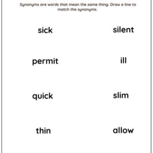 Matching Synonyms Worksheet With Answer