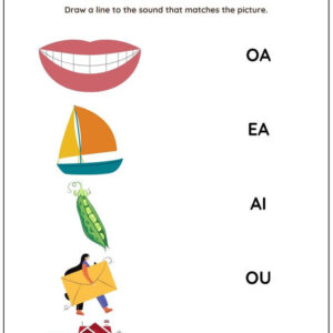 Match The Correct Vowel Blends Worksheet With Answer