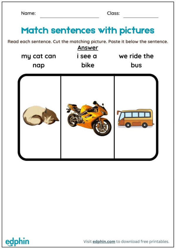 Matching Sentences To Pictures Worksheet For Kids - Image 3