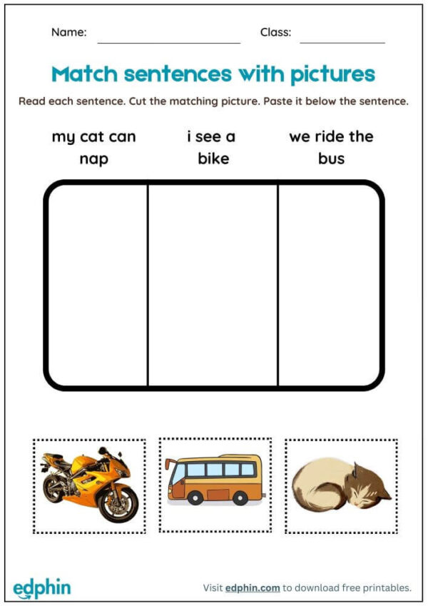 Matching Sentences To Pictures Worksheet For Kids - Image 2