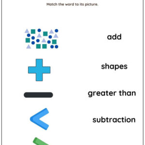 Math Words Worksheet : Match Words with Picture Worksheet With Answer