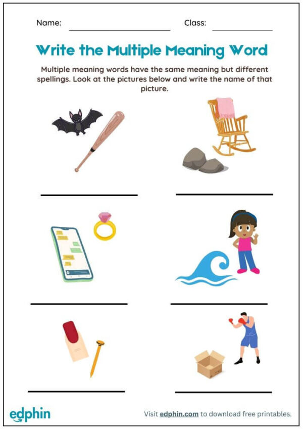 Multiple Meaning Words Worksheet With Answers - Image 2