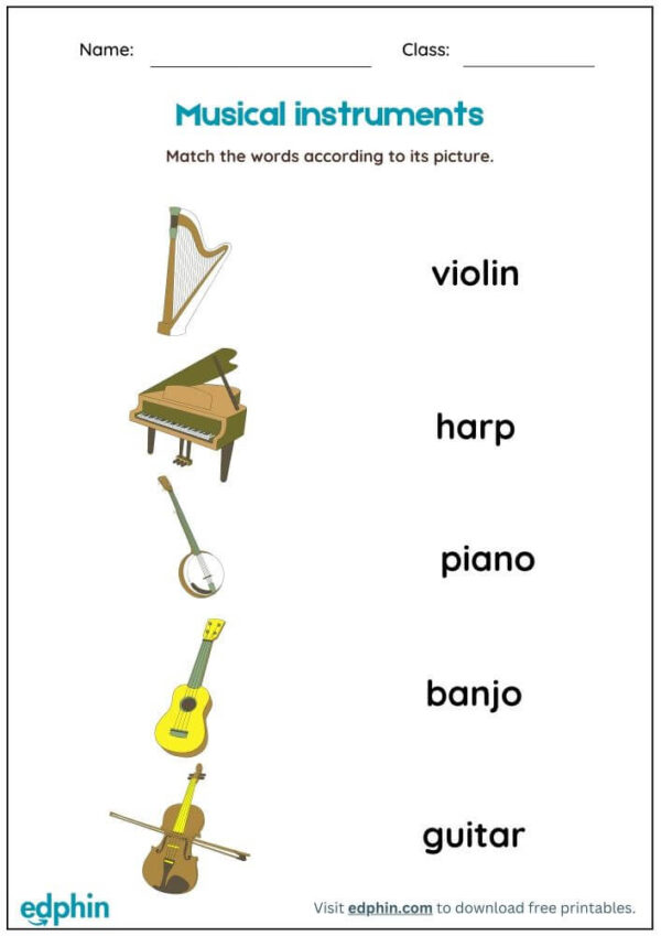 Musical Vocabulary: Match Words With Pictures Worksheet With Answers - Image 2