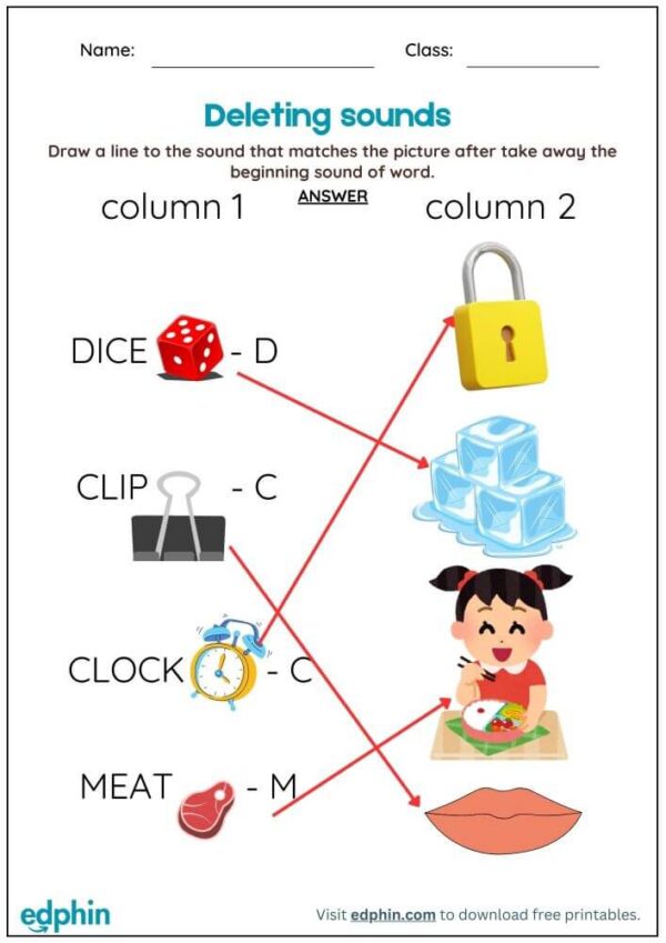 Subtracting Phonemes Worksheet With Answer - Image 3