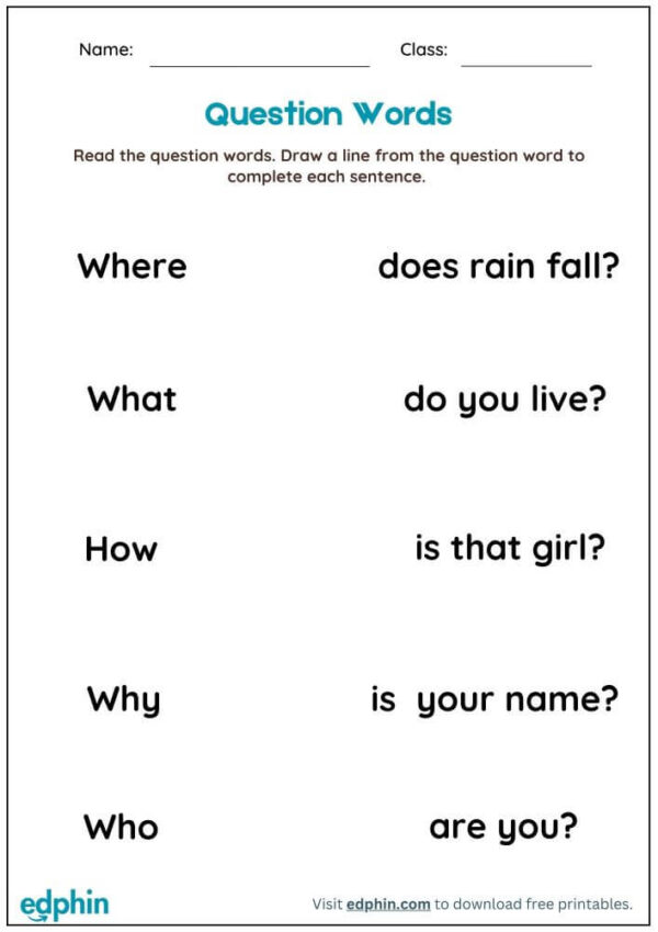 Question Words Worksheet With Answers