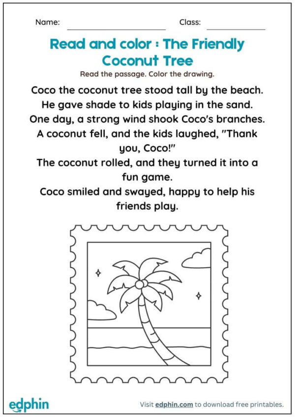 Read Passage And Color Worksheet For Kids - Image 2