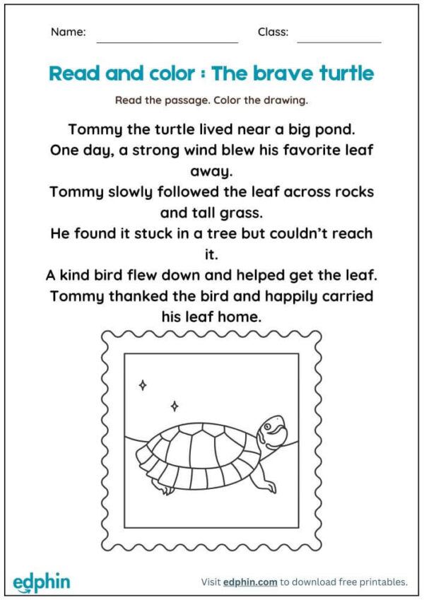 Read Passage And Color Worksheet For Kids