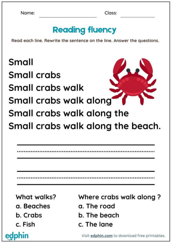 Kindergarten Reading Fluency Worksheet With Answers - Image 2