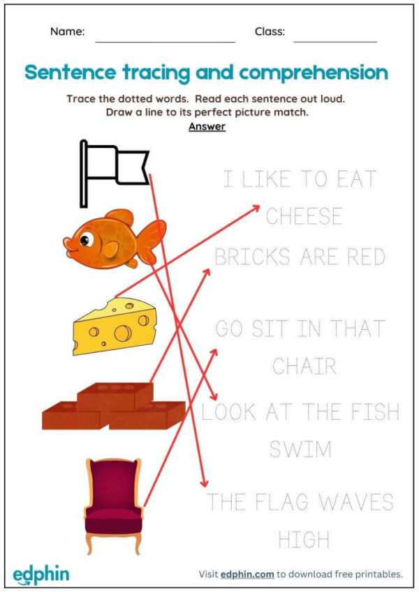 Sentence Pictures Matching Worksheet With Answers - Image 3
