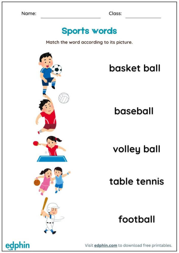 Sports & Activity Vocabulary: Match Words With Pictures Worksheet With Answers - Image 3