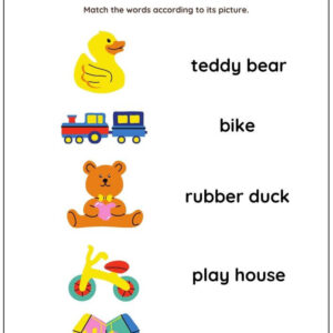 Toys Vocabulary: Match Words With Pictures Worksheet With Answers