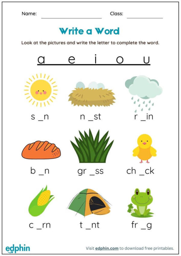 Missing Vowel Worksheet With Answer