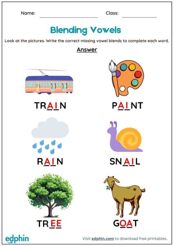 Missing Vowel Blends Worksheet With Answer - Image 3
