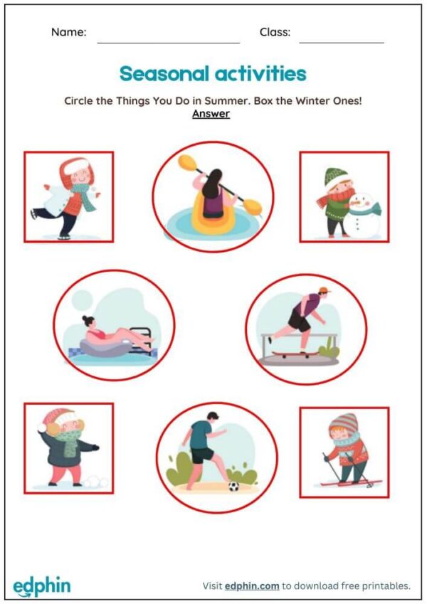 Circle The Seasonal Things & Activities Worksheet With Answers - Image 3