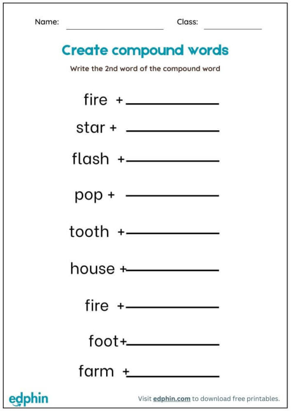 Complete the Compound Words Worksheet With Answer