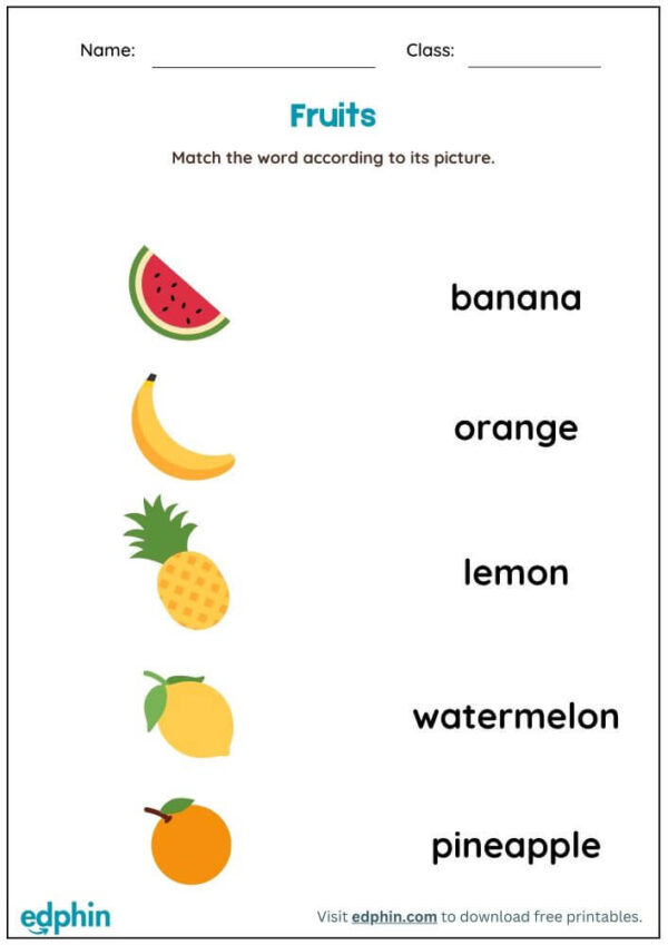 Food Vocabulary: Match Words With Pictures Worksheet With Answers - Image 2