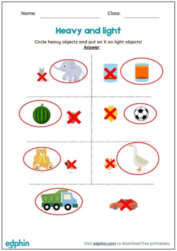 Heavy vs Light Worksheet With Answers - Image 3