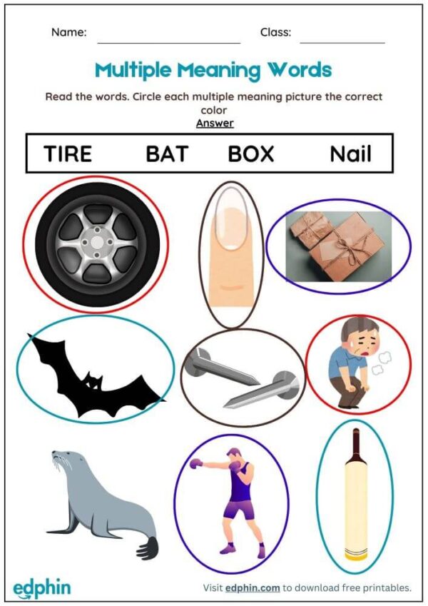 Identify Multiple Meaning Words Worksheet With Answers - Image 3