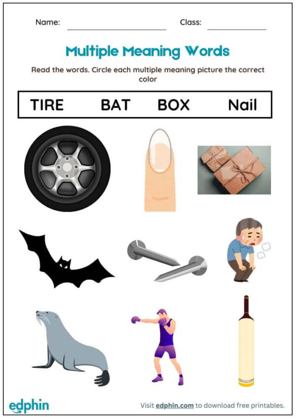 Identify Multiple Meaning Words Worksheet With Answers