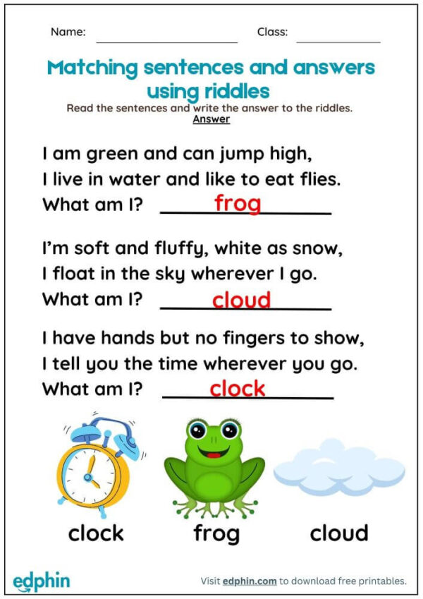 Kindergarten Riddles Worksheet With Answers - Image 3