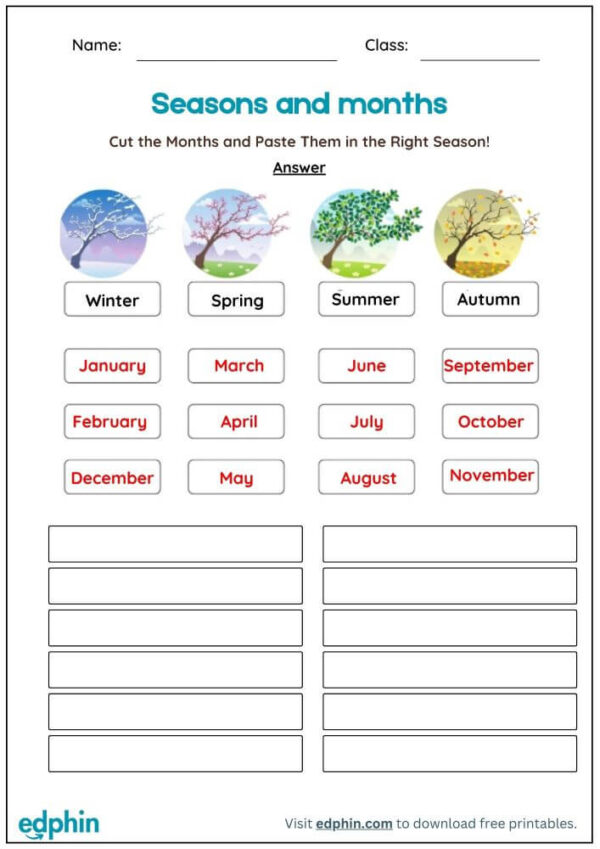 Match Seasons To Months Worksheet With Answers - Image 3