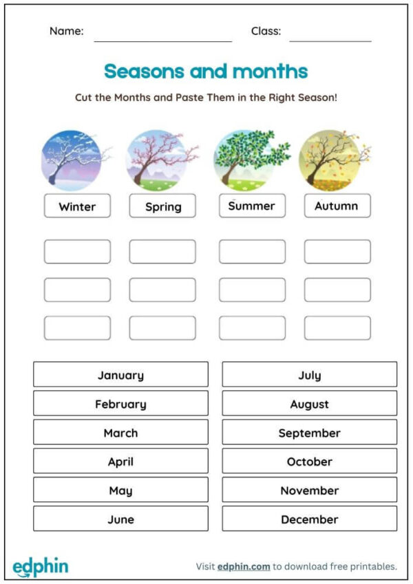 Match Seasons To Months Worksheet With Answers