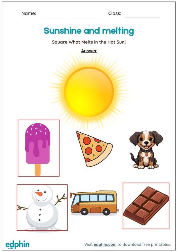 Melting With Sun Worksheet With Answers - Image 3