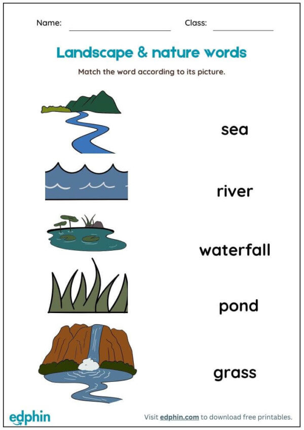 Nature Vocabulary: Match Words With Pictures Worksheet With Answers - Image 3