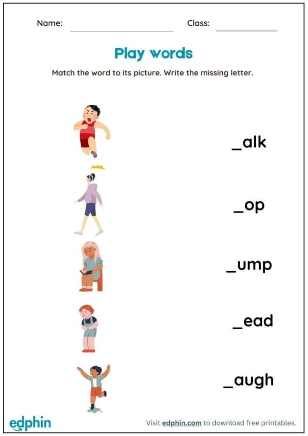 Play Words Worksheet : Match Words with Picture Worksheet With Answer