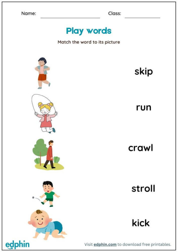 Play Words Worksheet : Match Words with Picture Worksheet With Answer - Image 2