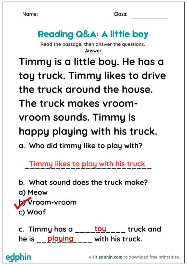 Reading Comprehension Worksheet With Answers - Image 3