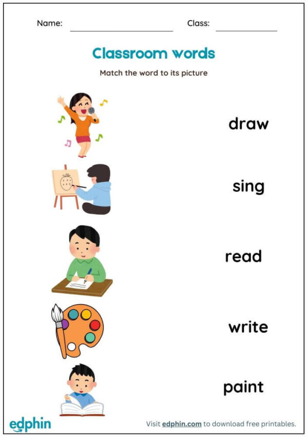 School & Home Words Worksheet : Match Words with Picture Worksheet With Answer - Image 2