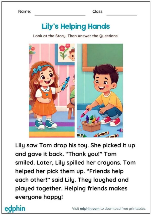 Social & Emotional Stories Worksheet With Answers