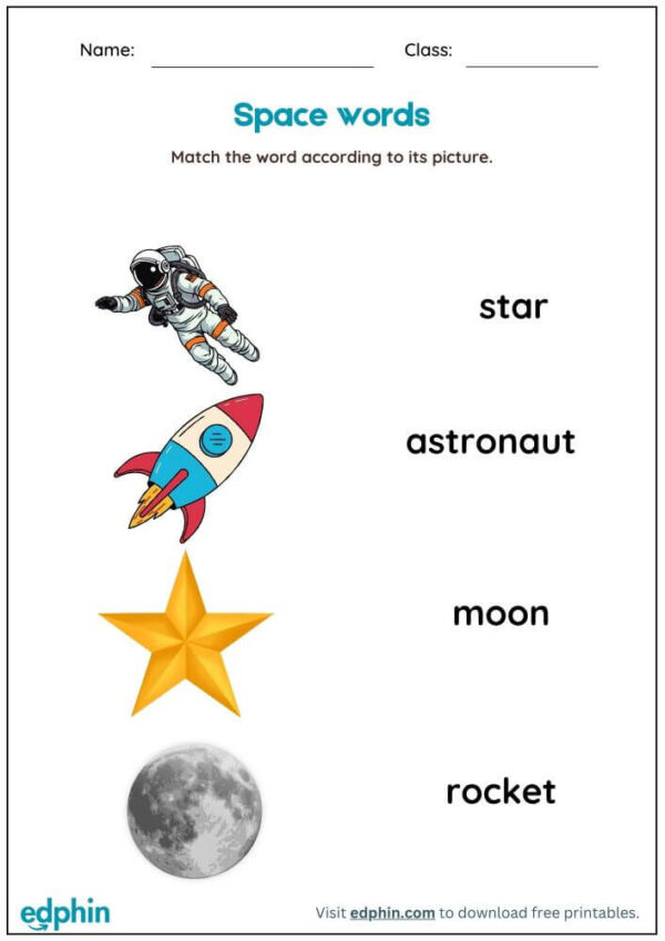 Space Vocabulary: Match Words With Pictures Worksheet With Answers - Image 2
