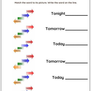 Time Words Worksheet : Match Words with Picture Worksheet With Answer