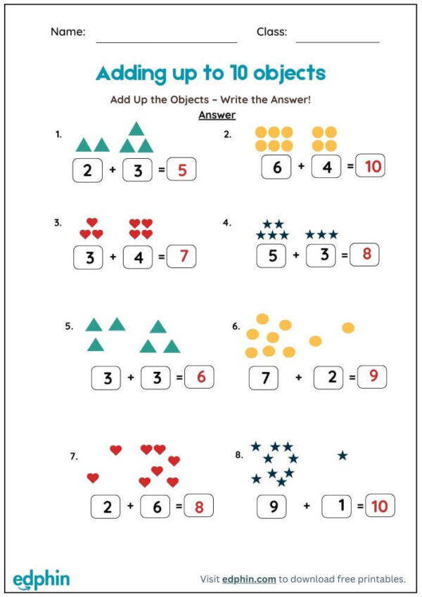 Adding Objects (Up To 10) Worksheet With Answers - Image 3
