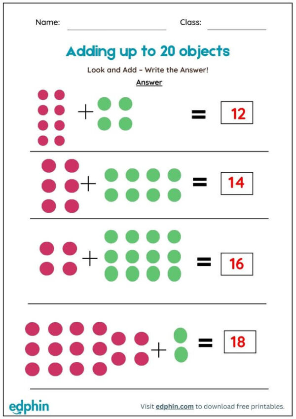 Adding Objects (Up To 20) Worksheet With Answers - Image 3