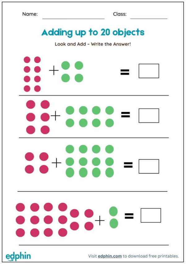 Adding Objects (Up To 20) Worksheet With Answers
