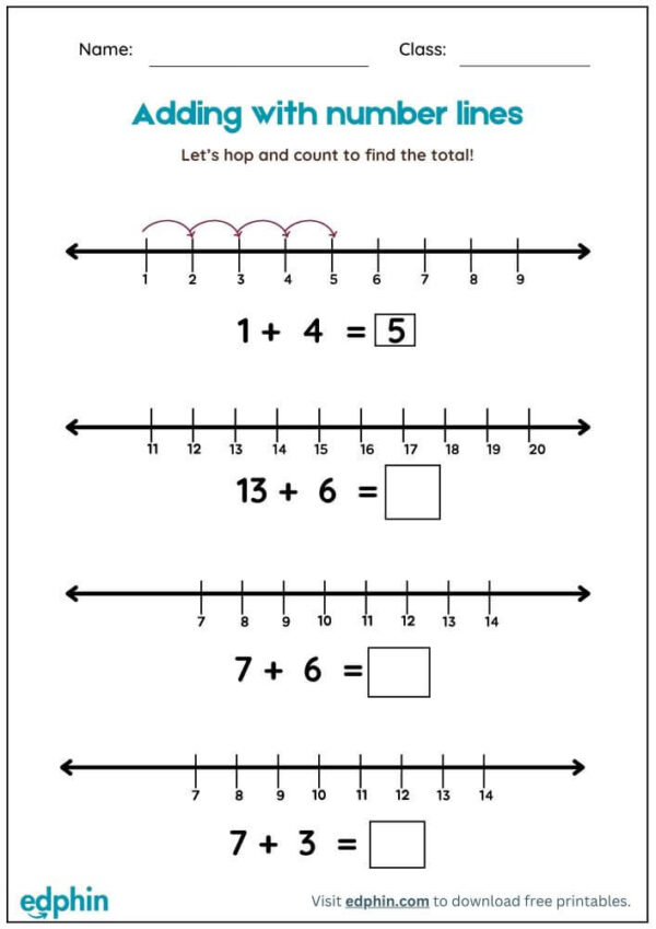 Addition With Number Line Worksheet With Answers
