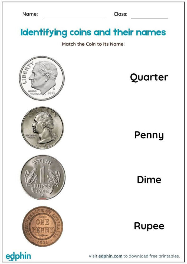 Name & Value Of Coins Worksheet With Answers - Image 2