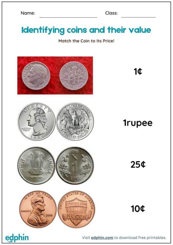 Name & Value Of Coins Worksheet With Answers - Image 3