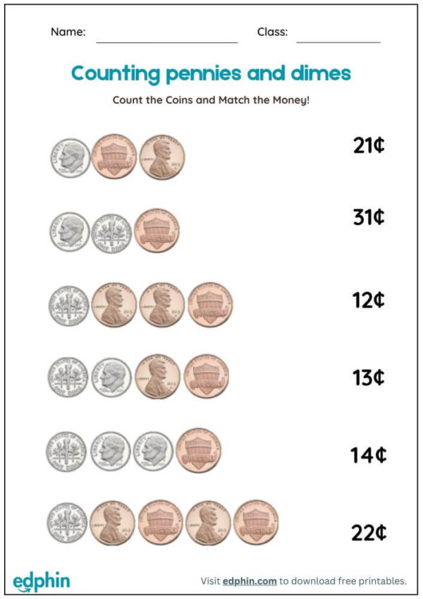 Counting Coins & Match The Value Worksheet With Answers - Image 2