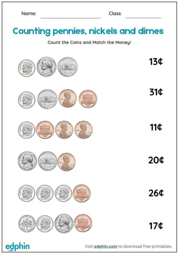 Counting Coins & Match The Value Worksheet With Answers - Image 3