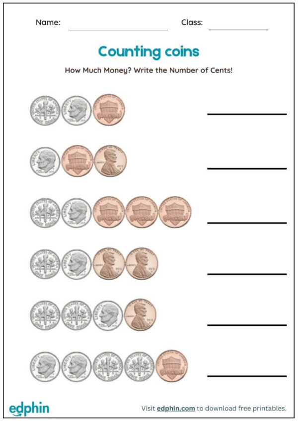 Counting Coins & Write The Value Worksheet With Answers - Image 2