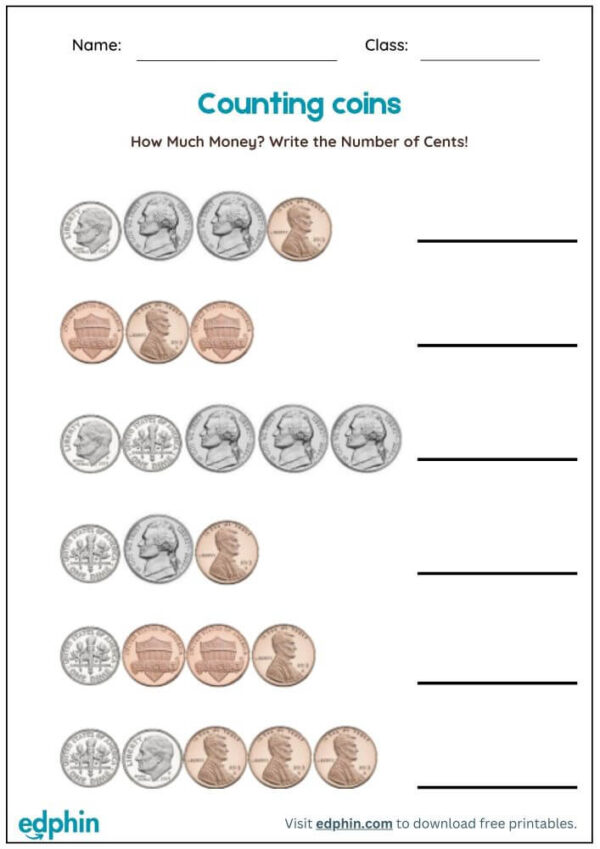 Counting Coins & Write The Value Worksheet With Answers - Image 3